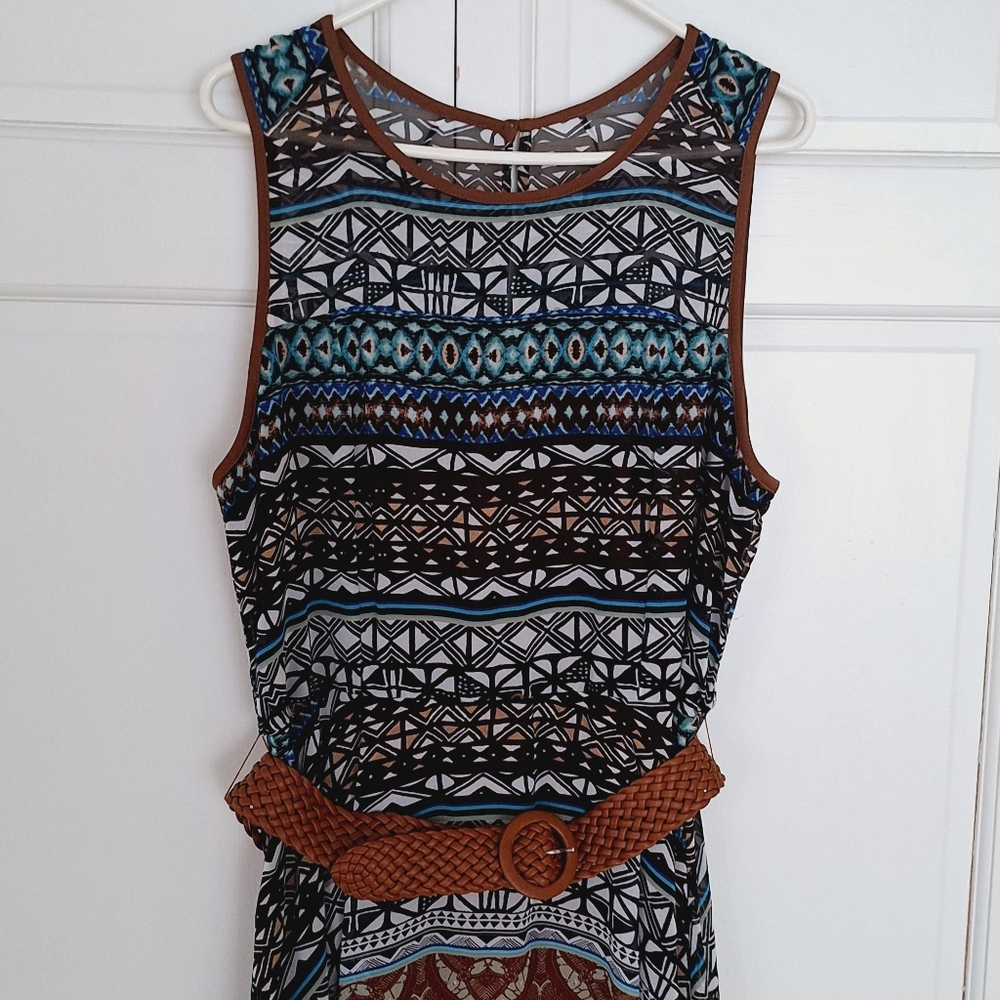 Rabbit Rabbit Rabbit Designs belted tribal print maxi dress